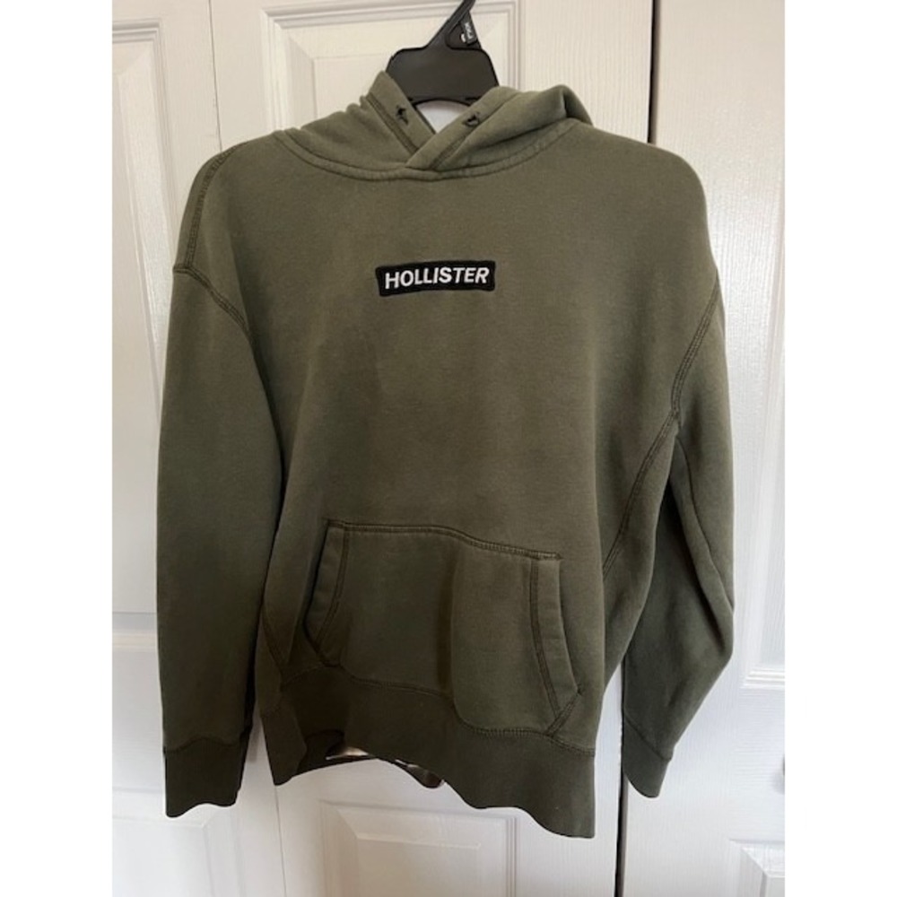 Y2K Hollister Box Logo Hoodie Sweatshirt Size SMALL Olive‎ Green